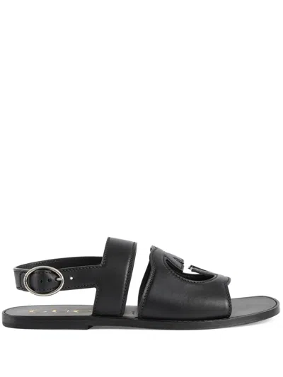 Gucci Leather Sandals Cut-out Design In Black