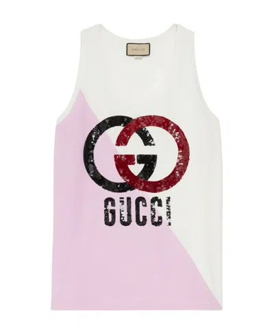Gucci Interlocking G Sequin-embellished Tank Top In White