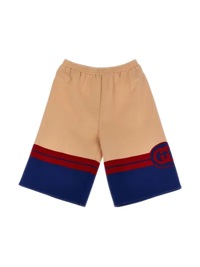 Gucci Interlocking G-logo Cotton Shorts In Nude