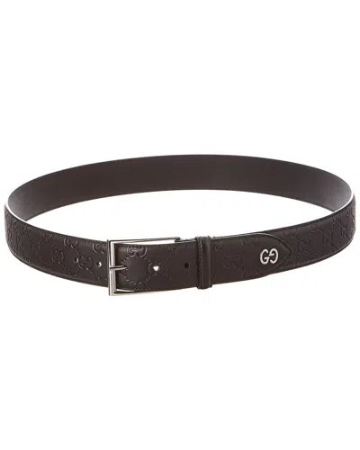 Gucci Interlocking G Signature Leather Belt In Black