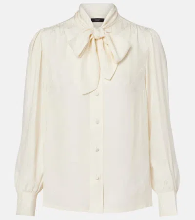 Gucci White Gg Interlocking Crepe Satin And Silk Shirt In Neutral