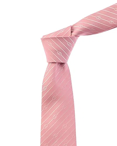 Gucci Interlocking G Silk Jacquard Tie In Pink