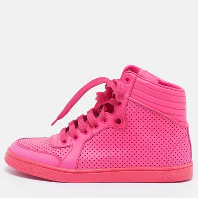 Pre-owned Gucci Interlocking G Size 35 Neon Pink Leather High Top Sneakers