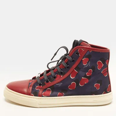 Pre-owned Gucci Interlocking G Size 36 Burgundy Leather And Satin High Top Sneakers