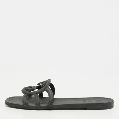 Pre-owned Gucci Interlocking G Size 37 Black Rubber Flat Slides