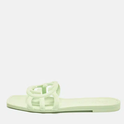 Pre-owned Gucci Interlocking G Size 37 Green Rubber Flat Slide