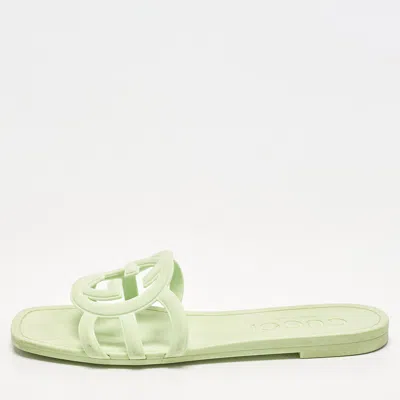 Pre-owned Gucci Interlocking G Size 37 Green Rubber Flat Slides