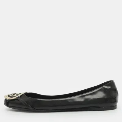 Pre-owned Gucci Interlocking G Size 38.5 Black Patent Leather Ballet Flats