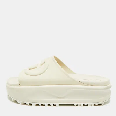 Pre-owned Gucci Interlocking G Size 39 Of White Rubber Platform Flat Slide