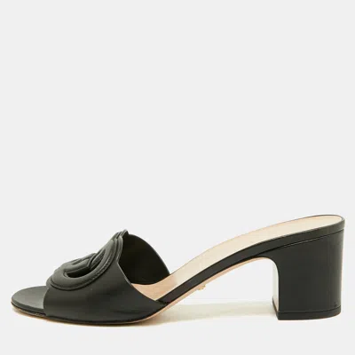 Pre-owned Gucci Interlocking G Size 39.5 Black Cut Out Leather Slide Sandals
