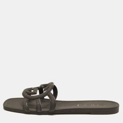 Pre-owned Gucci Interlocking G Size 40 Black Rubber Flat Slide Sandals