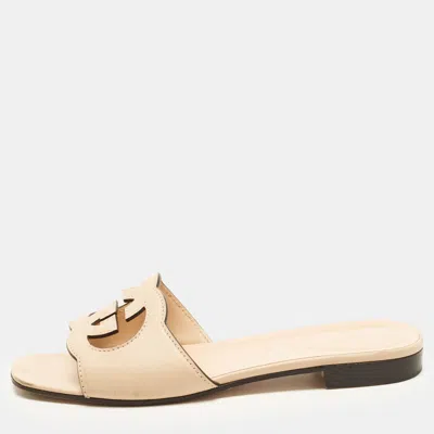 Pre-owned Gucci Interlocking G Size 41 Beige Leather Cut Out Flat Slide