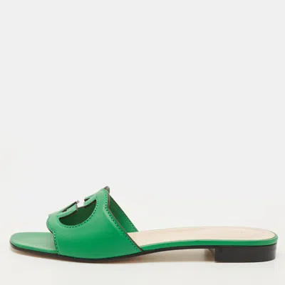 Pre-owned Gucci Interlocking G Size 41.5 Green Leather Flat Slides