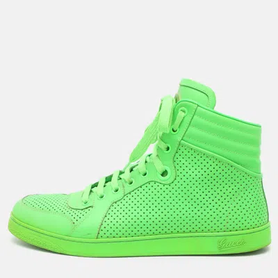Pre-owned Gucci Interlocking G Size 41.5 Green Perforated Leather High Top Sneakers
