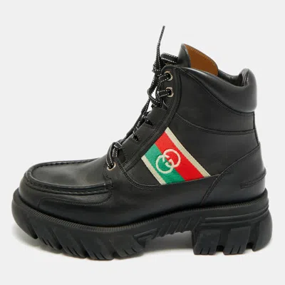 Pre-owned Gucci Interlocking G Size 42 Black Leather Ankle Boots