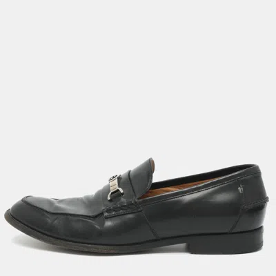 Pre-owned Gucci Interlocking G Size 45 Black Leather Loafers