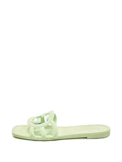 Pre-owned Gucci Interlocking G Slides In Green