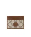 Gucci Logo Patch Monogram Print Cardholder In Brown