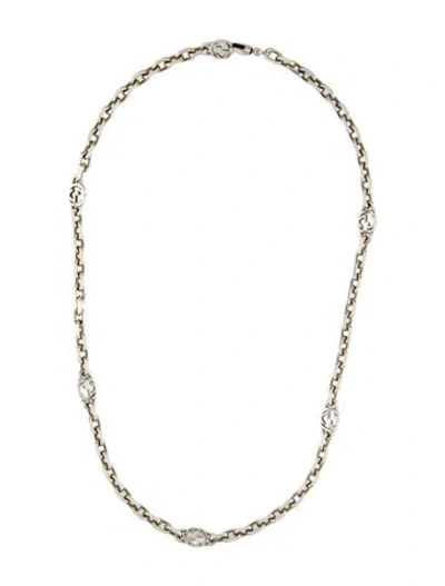 Pre-owned Gucci Interlocking G Station Chain Necklace, 23" In Multi