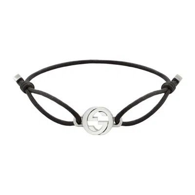 Gucci Interlocking G Sterling Silver And Cord Friendship Bracelet - Ybaa002mn001 In ["black","silver Tone"]