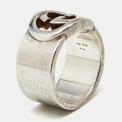 Pre-owned Gucci Interlocking G Sterling Silver Band Ring Size 51
