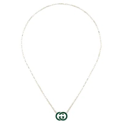Gucci Interlocking G Sterling Silver Necklace With Green Enamel Pendant - Ybb854198001
