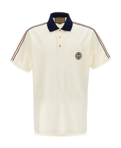 Gucci Interlocking-g Stripe-detailing Polo Shirt In White
