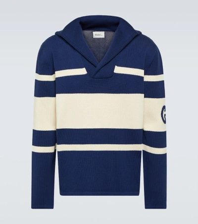 Gucci Interlocking G Striped Cotton Sweater In Blue