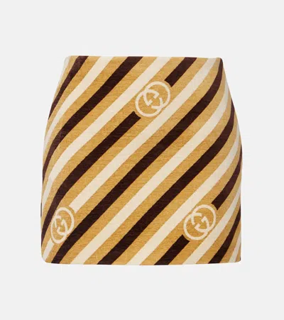 Gucci Interlocking G Striped Velvet And Chenille Miniskirt In Multi