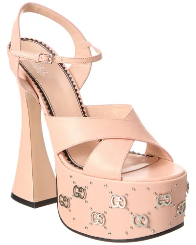 Gucci Interlocking G Studs Leather Platform Sandal In Pink