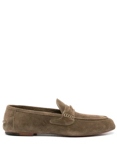 Gucci Interlocking G Suede Loafers In Green