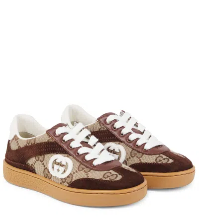Gucci Kids' Interlocking G Suede-trimmed Sneakers