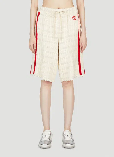 Gucci Interlocking G Tweed Bermuda Shorts In White