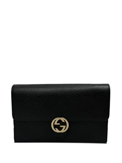 Pre-owned Gucci Interlocking G Wallet On Chain In Black