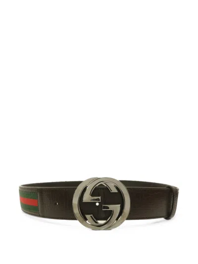 Pre-owned Gucci Interlocking G Web Belt In Brown