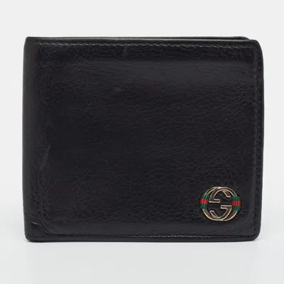 Pre-owned Gucci Interlocking G Web Black Leather Bifold Wallet