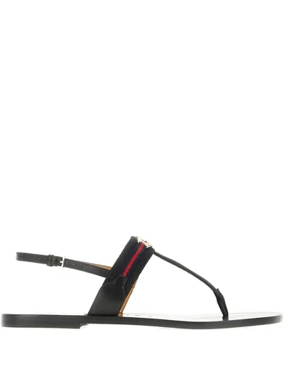 Gucci Interlocking G Web Flat Sandal In Black
