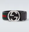 Gucci Interlocking G Web Leather Belt In Brown