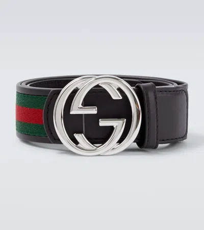 Gucci Interlocking G Web Leather Belt In Brown