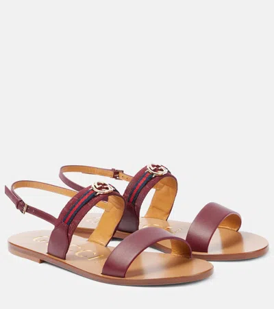 Gucci Interlocking G Web Stripe Leather Sandals