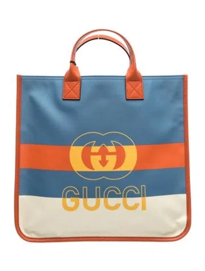 Pre-owned Gucci Kids' Interlocking G Web Stripe Tote Bag In Blue/neutrals/orange