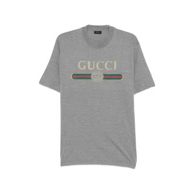 Gucci Interlocking G Web-stripe T-shirt In Gray