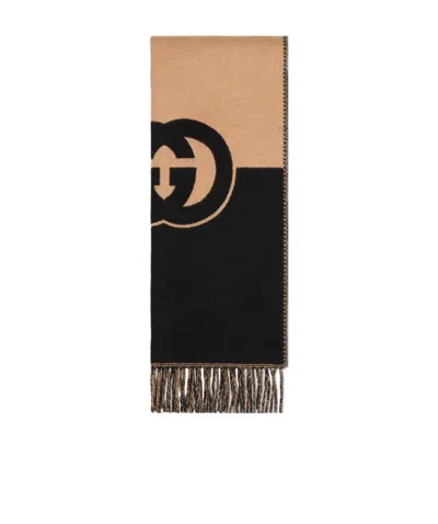 Gucci Interlocking G Wool Scarf In Black