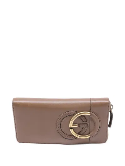 Pre-owned Gucci Interlocking G Zip-around Wallet In Brown