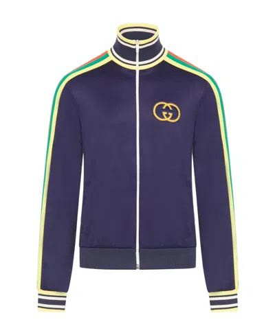 Gucci Interlocking G Zipped Track Jacket In Blue