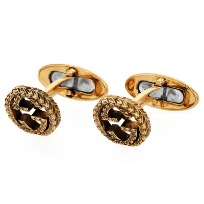 Pre-owned Gucci Interlocking Gg 18k Yellow Gold Engraved Cufflinks