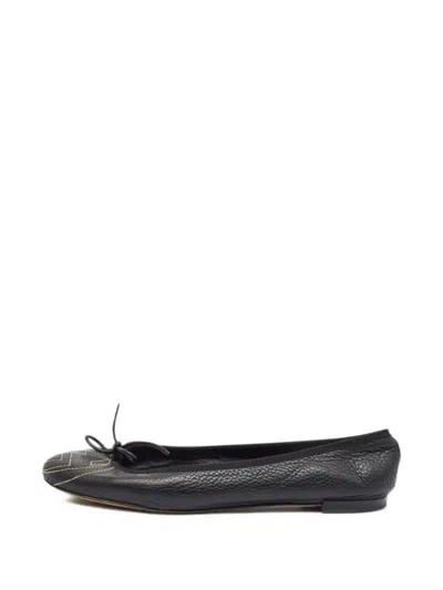 Pre-owned Gucci Interlocking Gg Bow Ballet Flats In Black