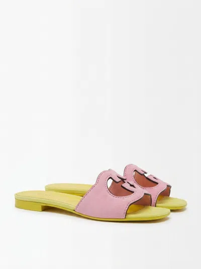 Gucci Interlocking Gg Cut-out Leather Sandals In Pink
