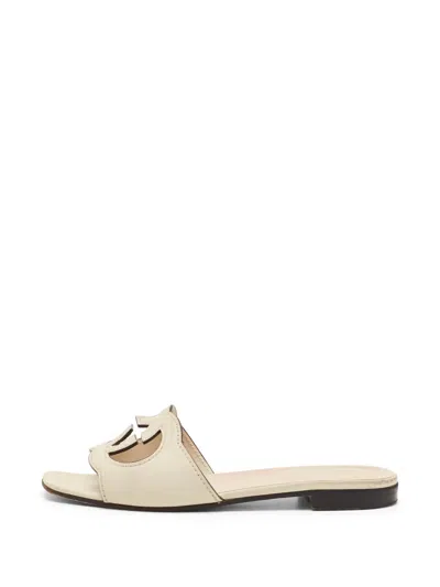 Pre-owned Gucci Interlocking Gg Cut-out Slides In White