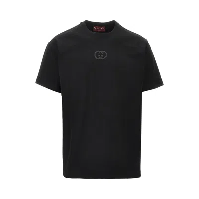 Gucci Interlocking Gg Embroidery T-shirt In Black